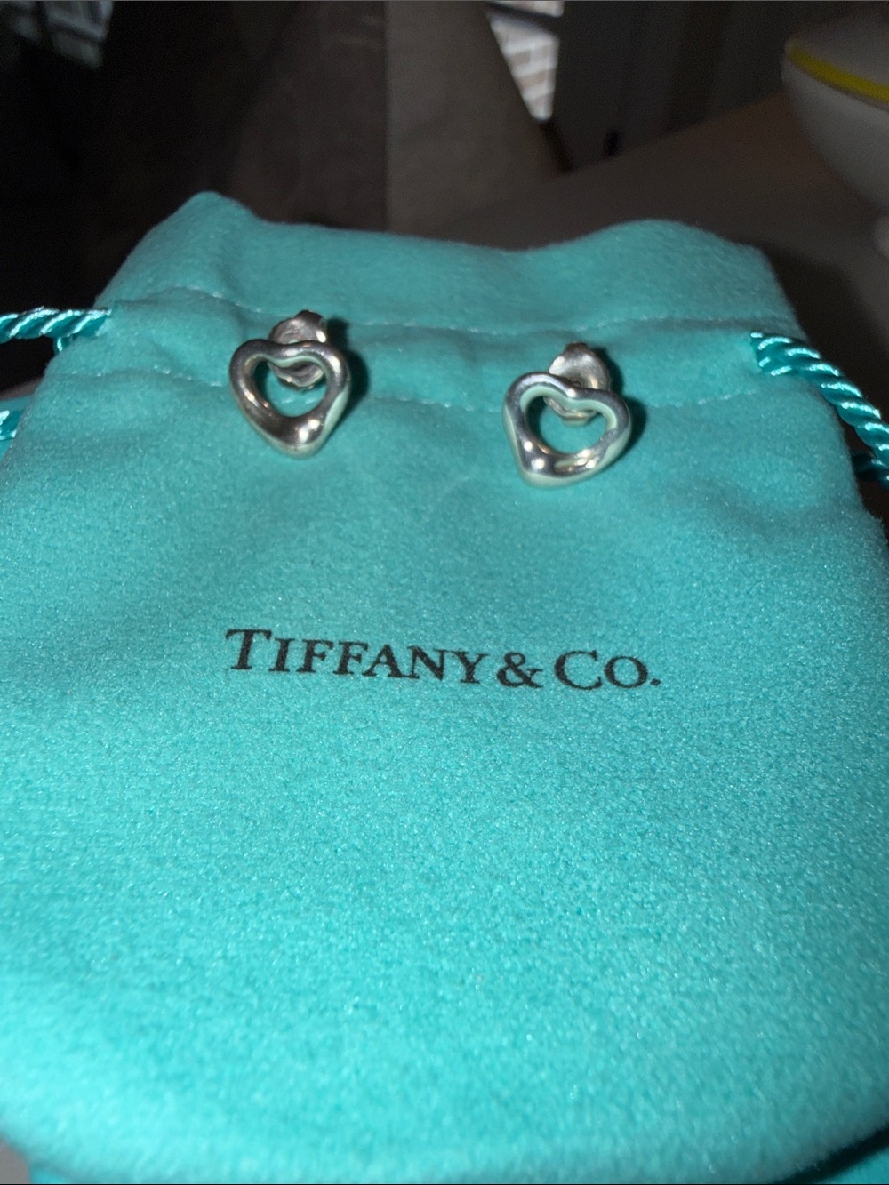 Tiffany & Co. Elsa Peretti Sterling Silver Heart Stud Earrings with pouch - Picture 2 of 3